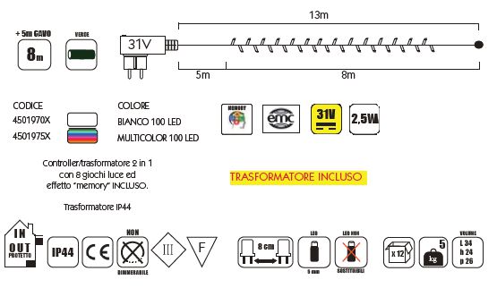 MILLELUCI 100LED 8+5MT BIA