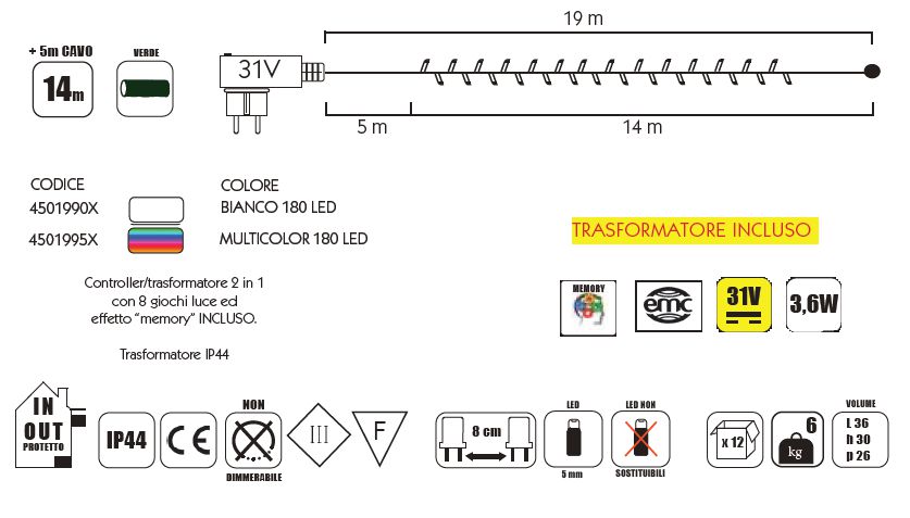 MILLELUCI 180LED14+5MT BIA