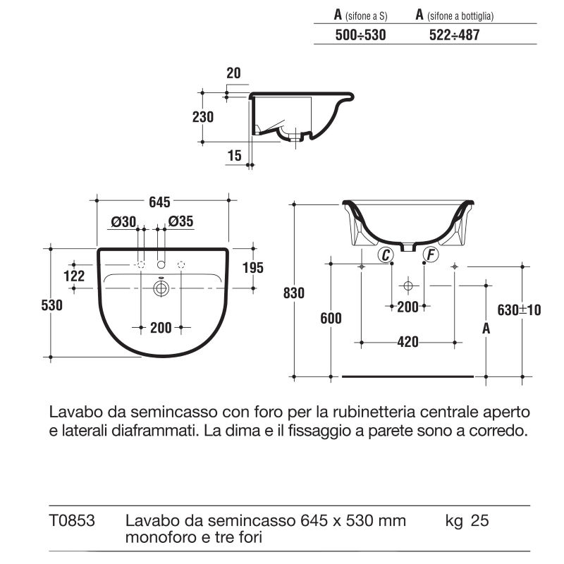 LAVABO SEMIINC FIORILE  65