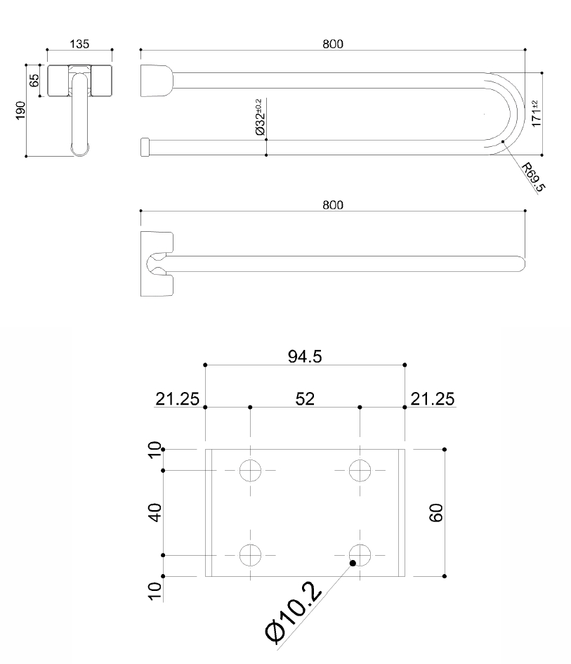 BARRA RIBALTABILE    80 cm