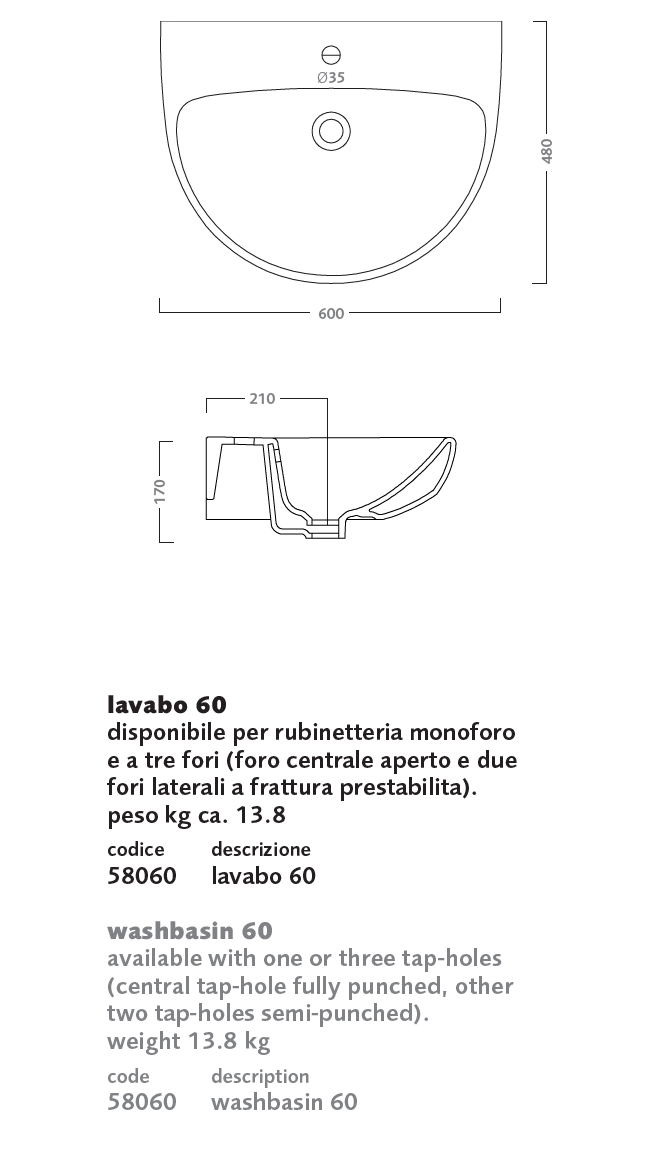 LAVABO 60 SELNOVA PRO BIAN