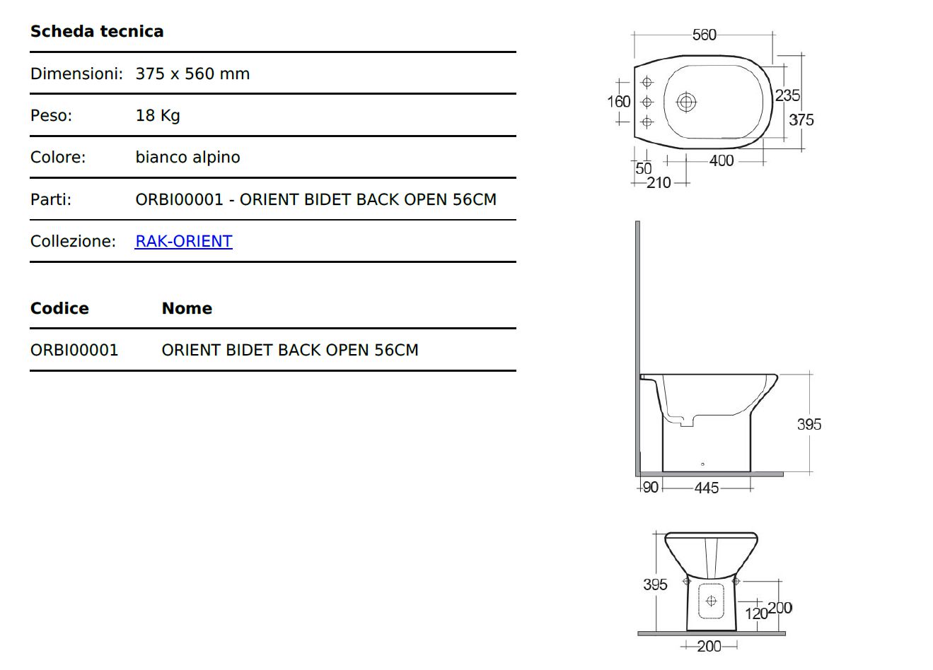 BIDET MONOF.ORIENT  BIANCO