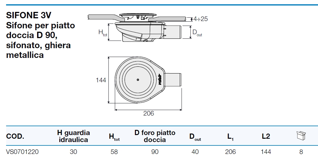 SIFONE DOCCIA D.90 H.58   