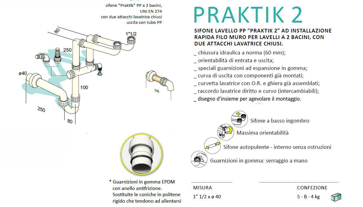SIFONE 2V PRAKTI 1.1/2xdiametro 40