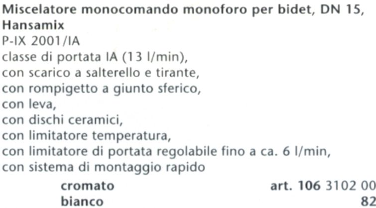 HANSAMIX GRUPPO BIDET     