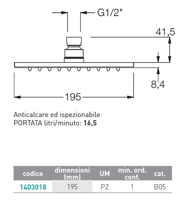 SOFFIONE 20 QUADRATO CROMO