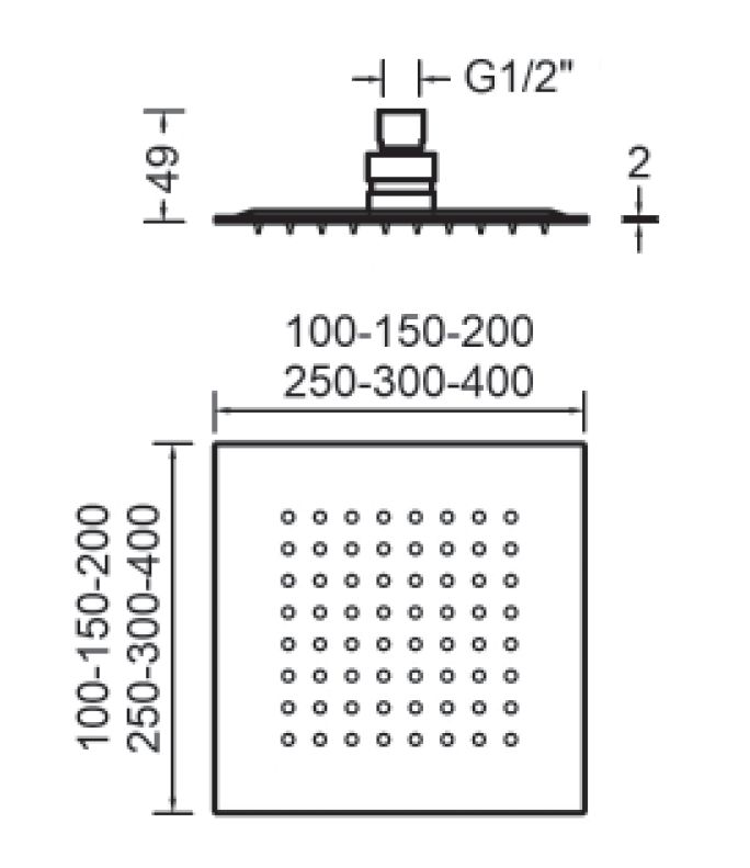SOFFIONE INOX PIATTO 20X20