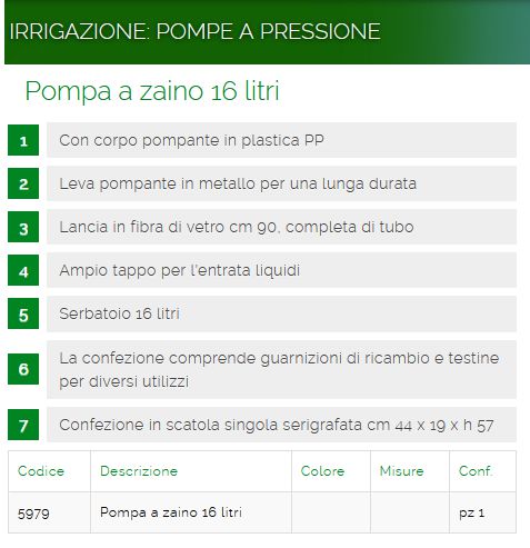 POMPA SPALLA 16LT VERDEMAX