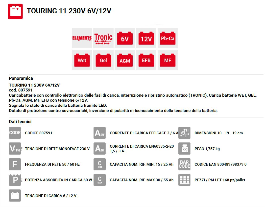 CARICABAT TOURING 11 6/12V