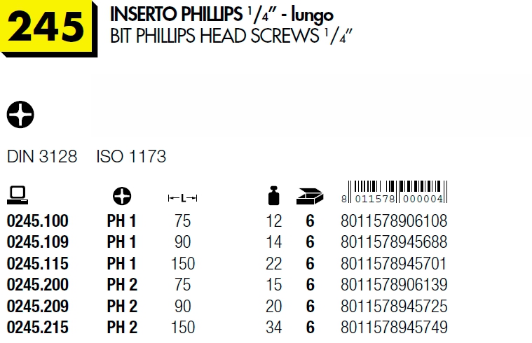INSERTO PH 2 1/4 LUNGO 150