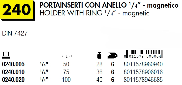 PORTAINSERTI MAGN 1/4 MM75
