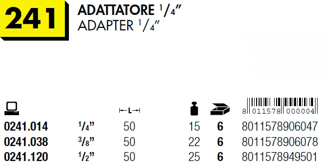 ADATTATORE 1/4" PUNTA 1/4"