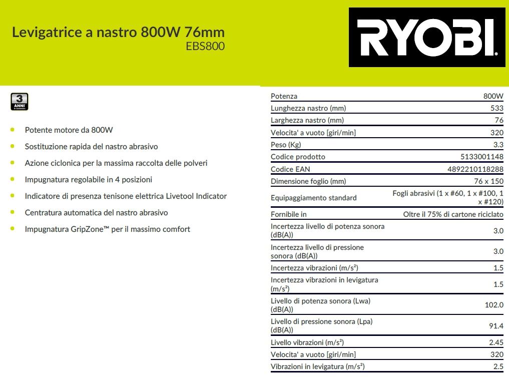 LEVIGATRICE NASTRO EBS800V