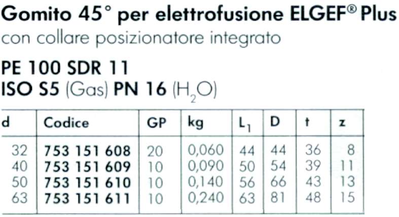 GOMITO 45? ELETTROS diametro   50 