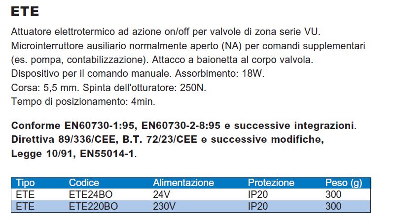 ATTUATORE ON/OFF 230V ETE 