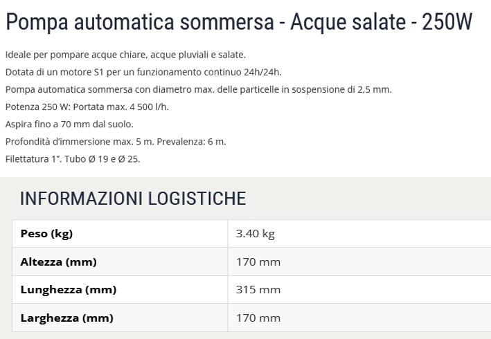 POMPA X ACQUA SALATA 250W 