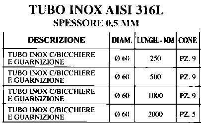 TUBO INOX L 250      diametro 60  