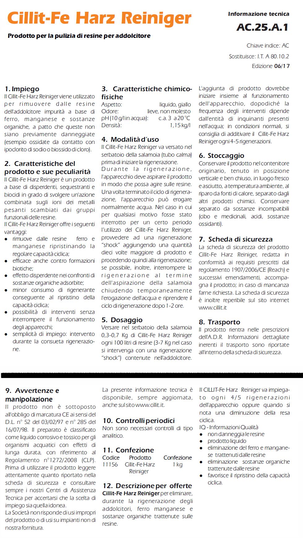 CILLIT FE-HARZ PULITORE 1L