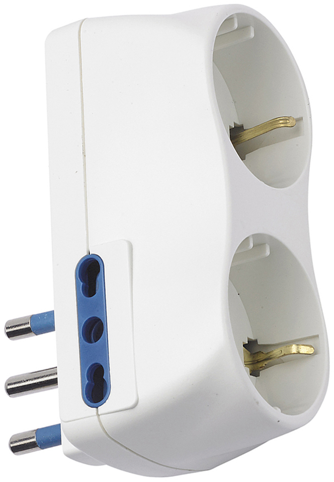 Adattatore MAURER - 2 prese Schuko + 2 prese laterali bipasso - spina 2P+T 16A