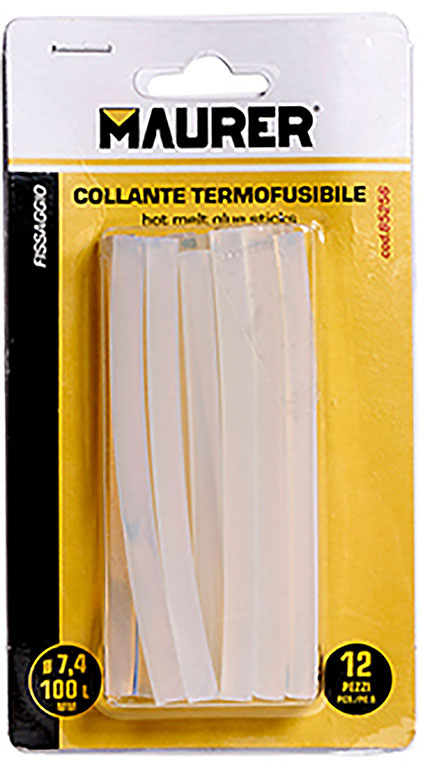 ADESIVO TERMOFUSIBILE TRASPARENTE PER PISTOLA COLLA A CALDO 12 STICKS MM.7,4X100