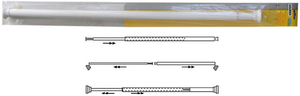 ASTA ESTESIBILE 70-125CM. Tubo di sostegno MAURER per tenda doccia - tipo estensibile - diam. 25 mm, in alluminio, finitura bian