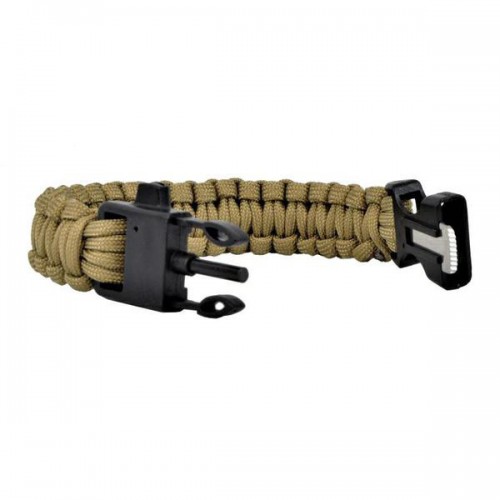 BRACCIALETTO SURVIVAL 3 IN 13 MT CIRCA DI CORDAACCIARINO E RASCHIETTOFISCHIETTOCOLORE TAN