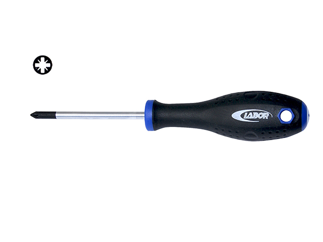 Cacciavite a croce POZIDRIVE PZ2 6X100mm LABOR con lama a croce pozidrive in acciaio cromo vanadio molibdeno, punta magnetica e 