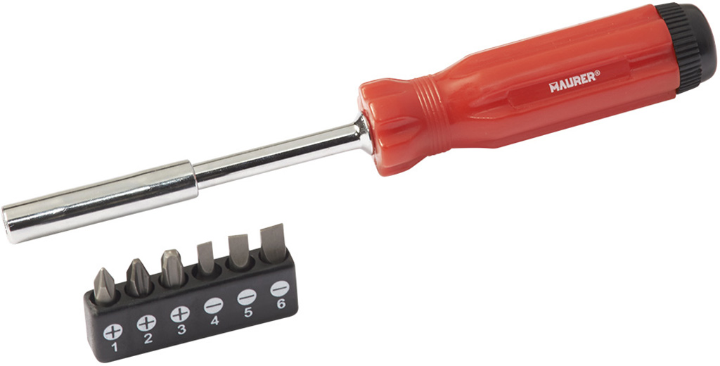 Cacciavite magnetico MAURER con 6 inserti in acciaio cromo vanadio - portainserti nell'impugnatura