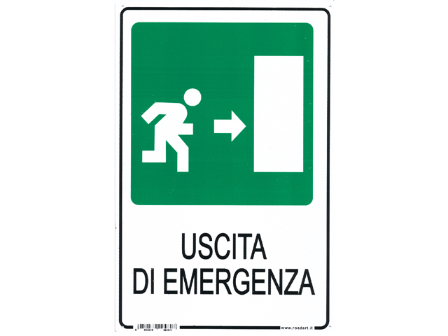 Cartello USCITA DI EMERGENZA SX in plastica. Dimensioni mm.300x200