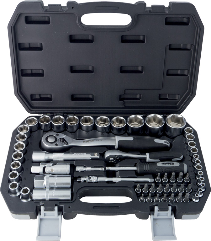 CASSETTA 60 BUSSOLE/BITS 1/4-1/2MAURER PLUS. Assortimento 60 pz, chiavi a bussola e bits MAURER PLUS in acciaio cromo vanadio sa