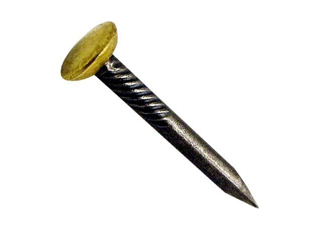 Chiodo testa bombata ricoperta in ottone con punta in acciaio brunito.  MM 2,0X30 PZ30 TESTA ORO ART. 708550