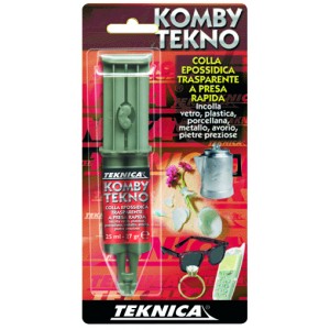 COLLA EPOSSIDICA TRASPARENTE, Adesivo bicomponente incolore KOMBY TECNO 25ML