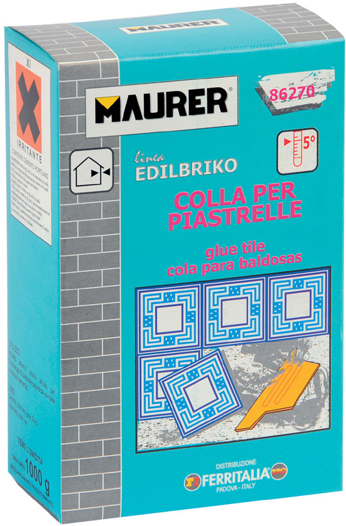 Colla per piastrelle 5KG MAURER EDILBRIKO - per incollaggio di piastrelle da rivestimento, gres, ceramica - adatto per uso inter