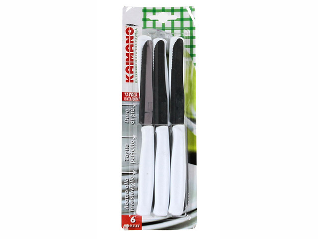 COLTELLI BISTECCA 1/2 SEGA MANICO BIANCO 6PZ KAIMANO DNO 414 06W-SET ART. 1023390