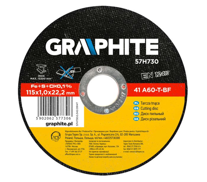 DISCO DA TAGLIO PER METALLO INOX 115 X 1,0 X 22,2 MM, 41 A60-T-BF.