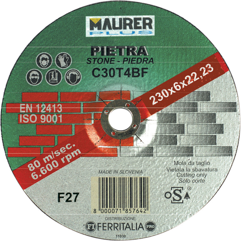 Disco da taglio PIETRA 115X6MM  resinoide rinforzato a centro depresso MAURER PLUS per marmo e materiali da edilizia e refrattar