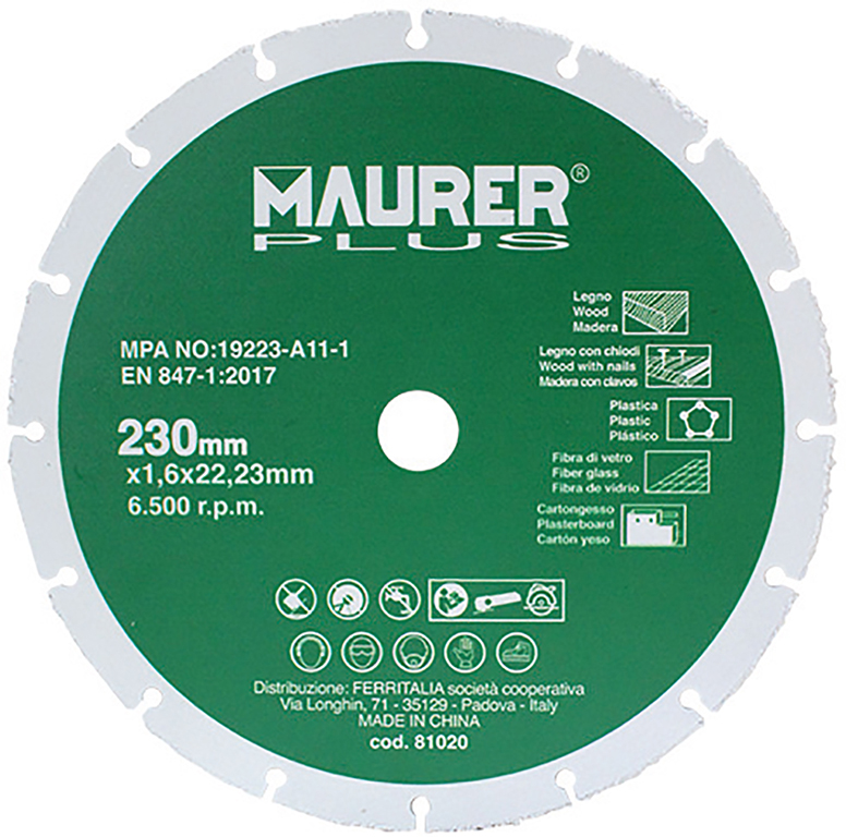 Disco da taglio universale per legno DIAM.115MM x 1,2 X 22 in metallo duro con bordo in carburo di tungsteno