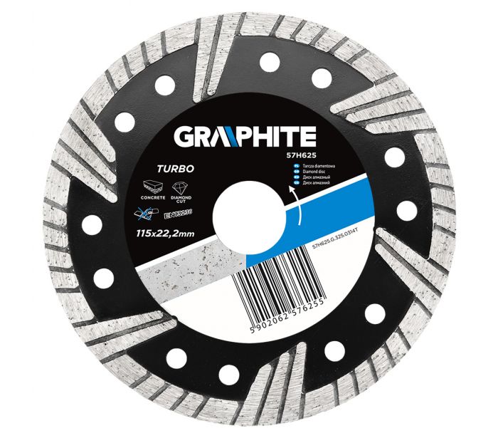 DISCO DIAMANTATO 115 X 22,2 MM, TURBO taglio efficiente di elementi in calcestruzzo, cemento armato, granito, marmo, pietra, mat