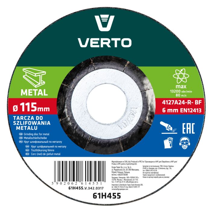 DISCO PER METALLO 115 x 6,0 x 22,2 mm ART. 61H455 VERTO