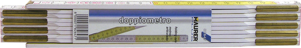 Doppio metro BIANCO / GIALLO in legno betulla - a 10 aste con molla incorporata - classe di precisione III LUNGHEZZA 2MT