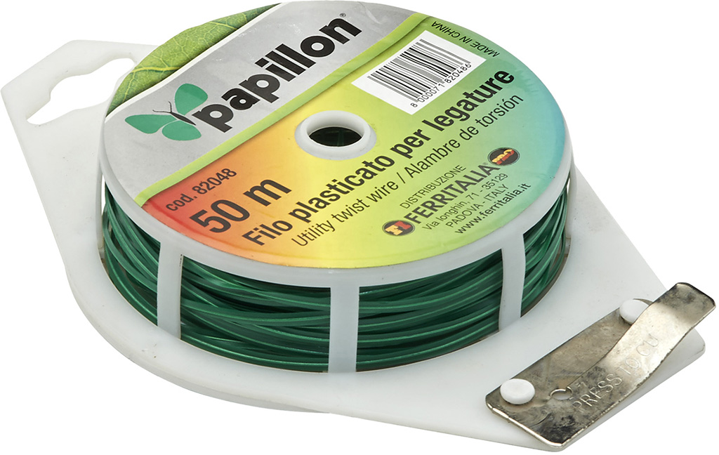 Filo di ferro plasticato PAPILLON  in rotolo nel dispenser con taglierina PER LEGATURE 50MT