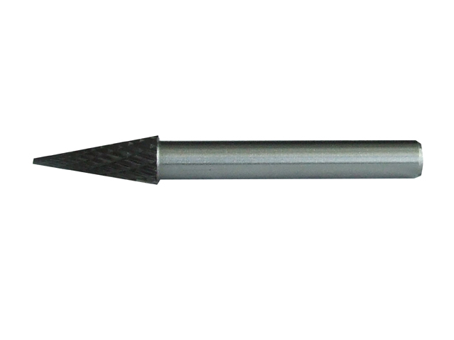 Fresa rotativa in metallo duro T.I. 10X20 ECEF, conica a punta, taglio incrociato.