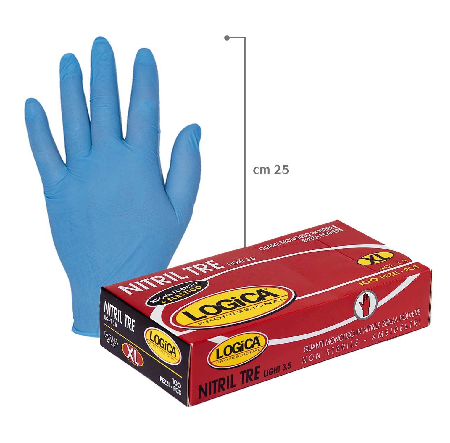 GUANTI MONOUSO NITRILE LIGHT 3.5 TAGLIA L 100PZ LOGICA