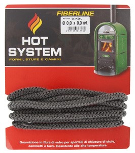 GUARNIZIONE IN FIBRA DI VETRO TONDA MM8X2,5MT. Per sportelli di stufe, caminetti e forni.