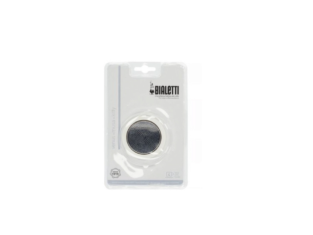 GUARNIZIONE SILICONE E FILTRO ACCIAIO TAZZE 1-2. Confezione 1 guarnizione in silicone + 1 piastra in acciaio per caffettiere Mus