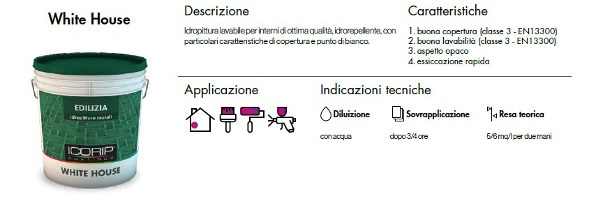 IDROPITTURA LAVABILE WHITE HOUSE 2,50LT BIANCO ALTA COPERTURA.