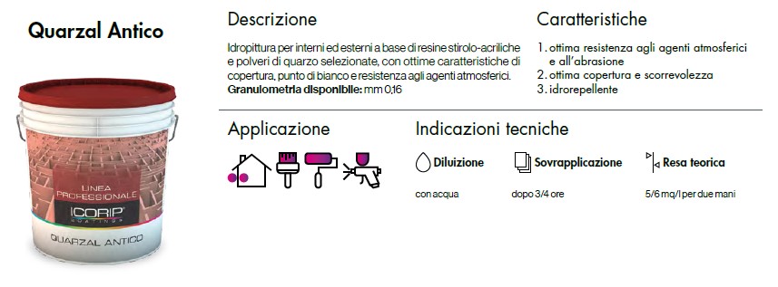 IDROPITTURA PER ESTERNI / INTERNI AL QUARZO LAVABILE 14LT  BIANCO (BASE P) ALTA COPERTURA QUARZAL ANTICO ICORIP