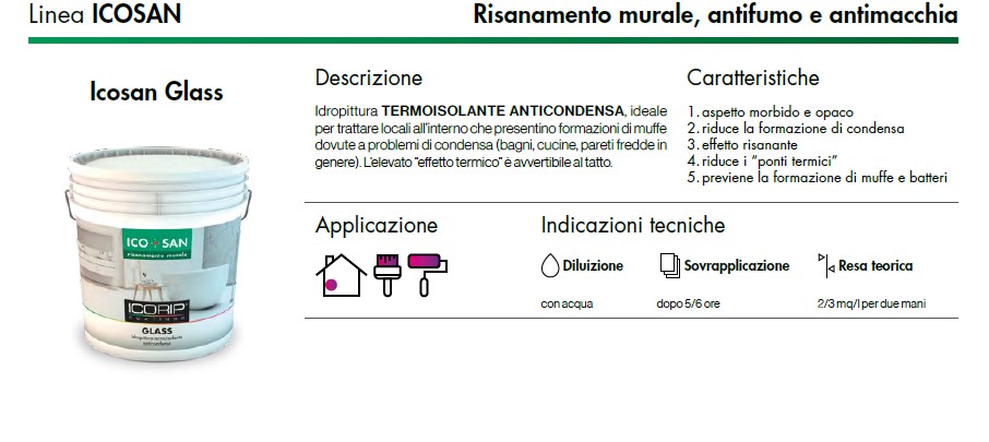 Idropittura TERMOISOLANTE ANTICONDENSA ICOSAN GLASS 750ML BIANCO