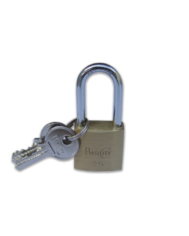 Iseo lucchetto City Basic Aditus, arco lungo mm25, corpo in ottone, fornito con 3 chiavi.