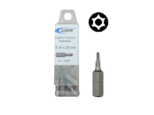 Labor inserto impronta torx  T20 X 25MM con foro - Tamper - HRC60 - attacco esagonale DIN 3126 1/4 (6,35 mm)